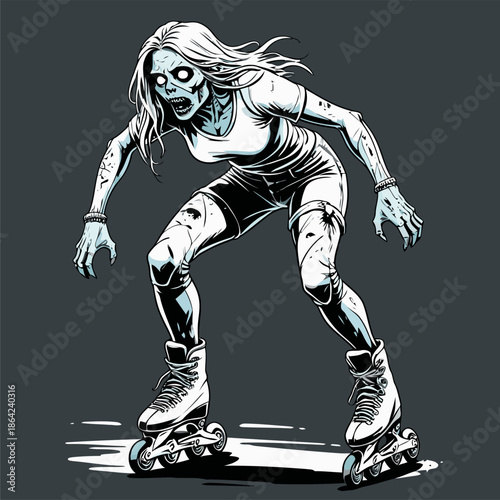 illustration of a zombie playing roller skates