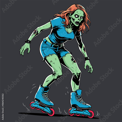 illustration of a zombie playing roller skates
