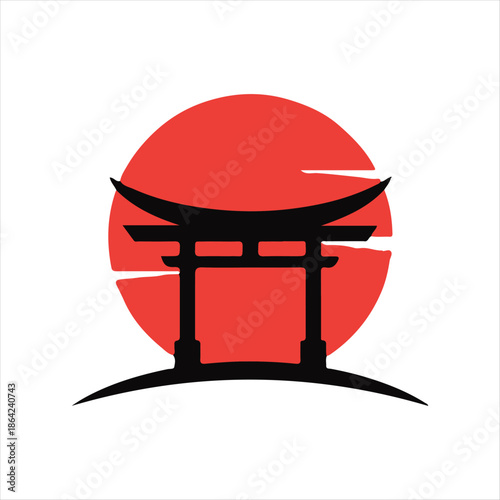 Japanese Torii Gate Red Sun Minimal Vector