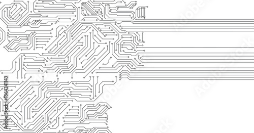 Black circuit diagram on white background. High-tech circuit board connection system. Central Computer Processors concept. technology on white background.	