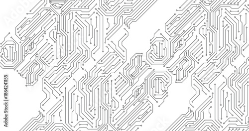 Black circuit diagram on white background. Vector art