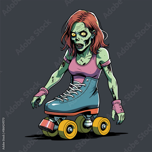 illustration of a zombie playing roller skates