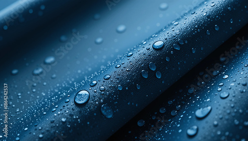 close up macro shot of waterproof fabric with water drops