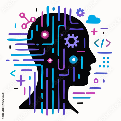 mind wired for machine logic where cognition collides with code in a swirl of synthetic intelligence