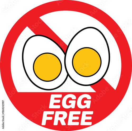 Egg Free Dietary Label with Hard Boiled Egg Icon and Red Prohibition Circle Sign