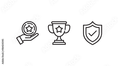Award icons in minimalist style with simple lines and star symbol for achievement and recognition