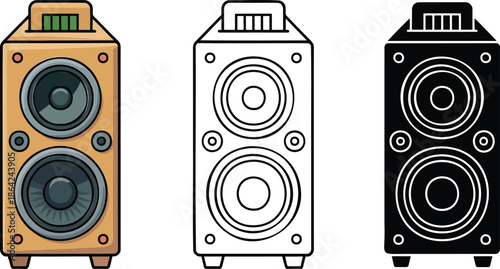 Speaker sound system silhouette & Outline and illustration set isolated on transparent background
