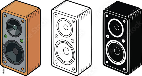 Speaker sound system silhouette & Outline and illustration set isolated on transparent background