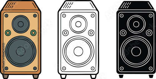 Speaker sound system silhouette & Outline and illustration set isolated on transparent background