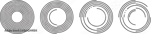 Four concentric circle patterns with varying degrees of completeness and thickness black lines also transparent background