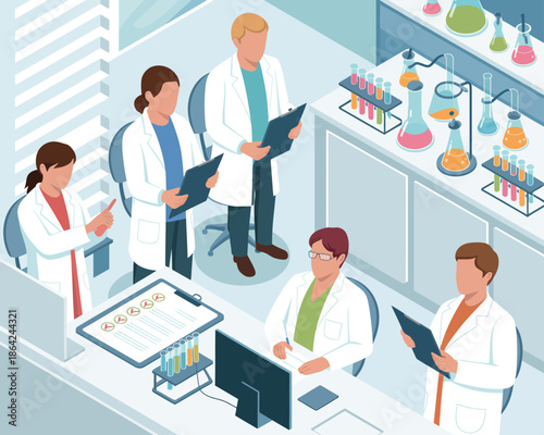 A team of scientists collaborates in a modern laboratory, conducting experiments and research.