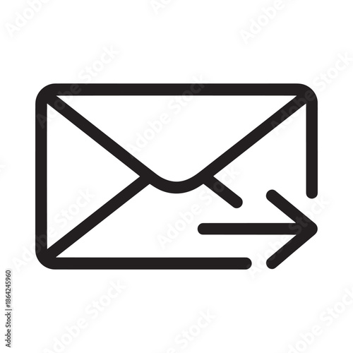Simple black line icon of an envelope with an arrow