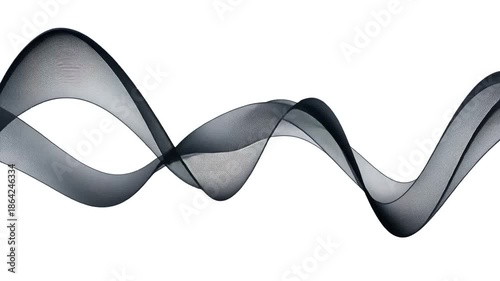 A flowing, dark, ribbon-like wave against a pure white background