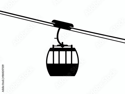 Cable car suspended on wire isolated on white background, Vector, illustration