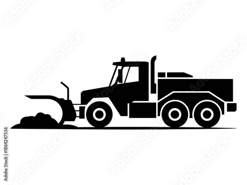 Snow plow truck clearing road isolated on white background, Vector, illustration