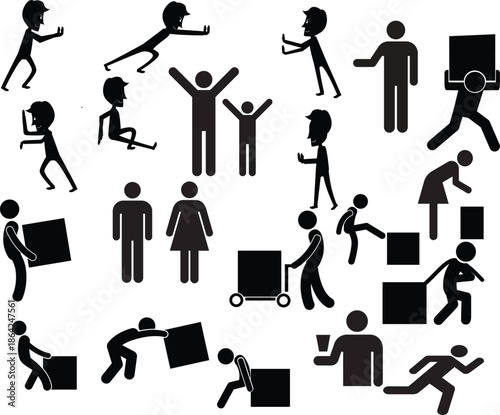 People Activity Pictogram Icons Set – Human Stick Figure Actions