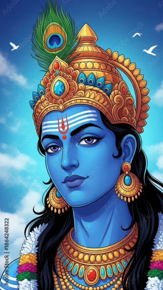 Fototapeta premium Shiva Hindu god blue skin ornate gold crown