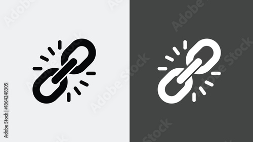 Interconnected links symbol in minimalist design with bold black and white colors on contrasting backgrounds for branding