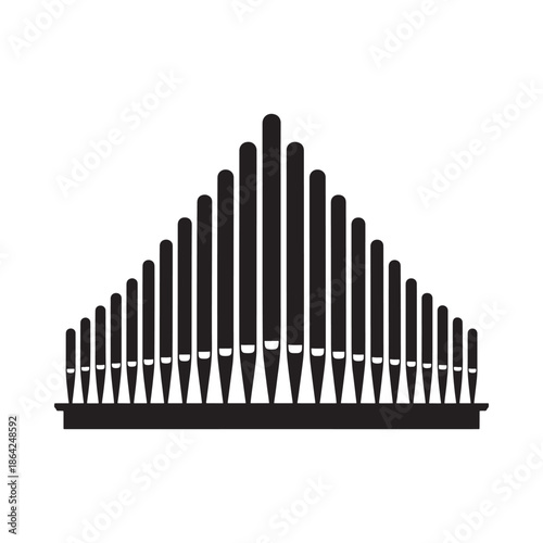 Black silhouette of a harp with vertical strings on a white background