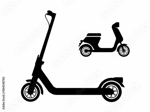 Electric scooters in urban setting isolated on white background, Vector, illustration