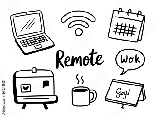 Remote work essentials isolated on white background, Vector, illustration