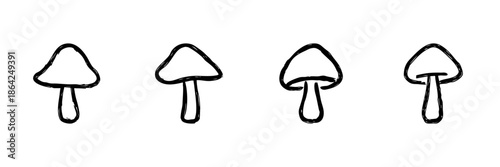 Mushroom Line Icon Set In Doodle Style. Fungi Identification And Nature Exploration Outline Sketch Collection. Botanical And Culinary Illustration. Hand Drawn Isolated Vector Illustration