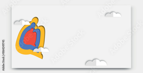 Abstract mental health banner with minimal human silhouette and large copy space. Modern flat illustration with large copy space, suitable for presentations, therapy programs, wellness courses