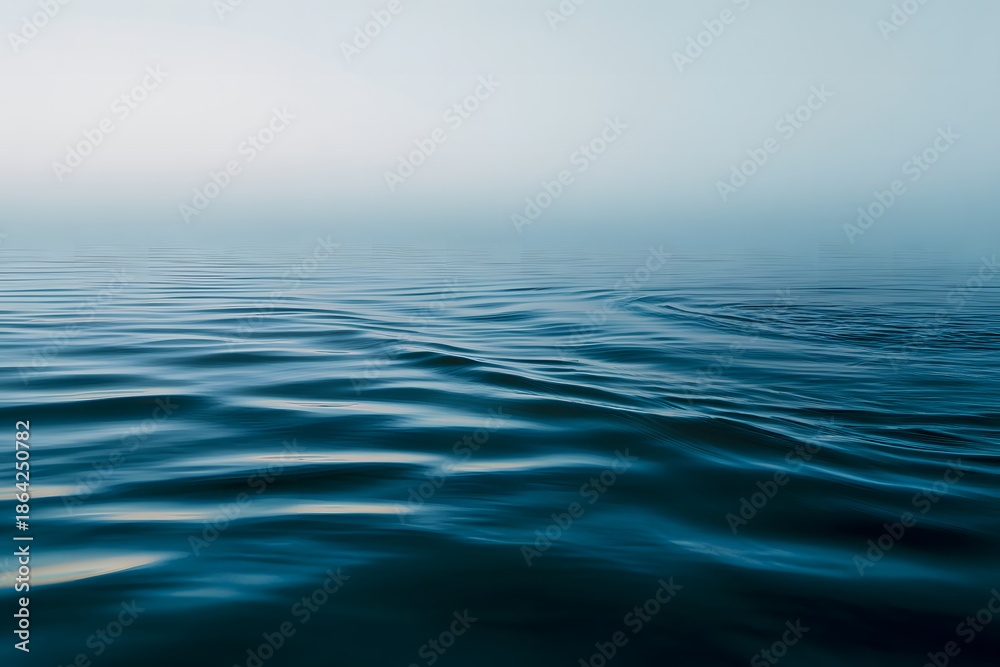 Obraz premium Serene water surface at blue hour, reflecting soft ripples and gentle hues, creating a tranquil atmosphere for relaxation and contemplation with copy space