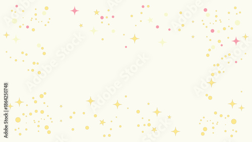 Festive background with scattered gold and pink stars and dots on cream colored surface for party decoration or celebration design with gold stars