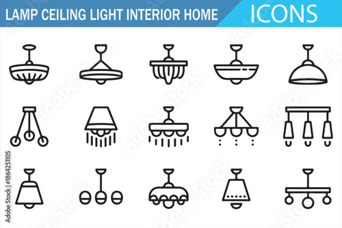 Modern home ceiling lamp icons collection for lighting and decor design