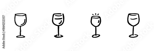 Wine Glasses Line Icon Set In Doodle Style. Celebration, Beverage, And Wine Tasting Outline Sketch Collection. Hand Drawn Isolated Vector Illustration