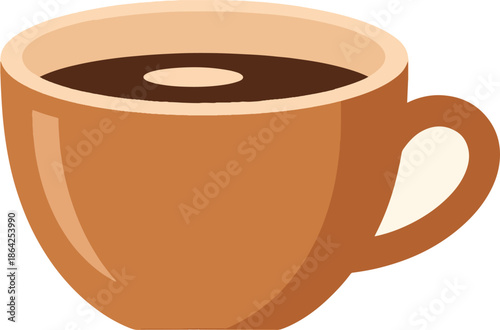 Flat design vector illustration of a cozy brown coffee cup brimming with dark, freshly brewed coffee, perfect for morning routines, cafe menus, or a comforting hot beverage icon