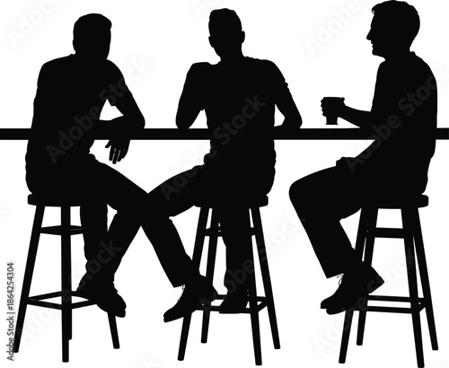 Three men silhouettes sitting at bar 