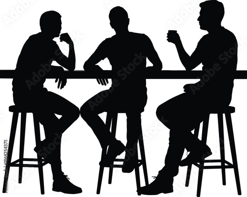 Three men silhouettes sitting at bar counter drinking