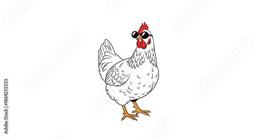 A cool cartoon chicken character wearing black sunglasses and standing with a confident attitude on a clean white background.