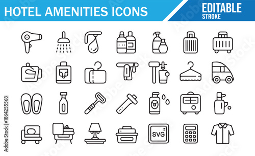 Travel and Lodging Amenities Outline Symbol Collection.