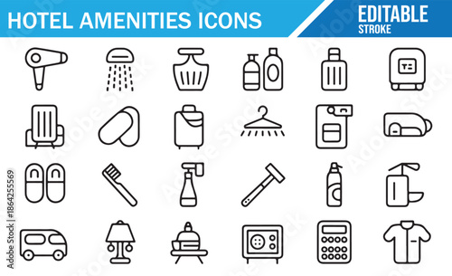 Line Art Hotel Services and Accommodation Icon Pack.