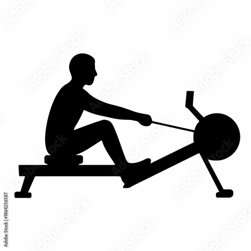 Man Exercising On A Rowing Machine Illustration, Flat