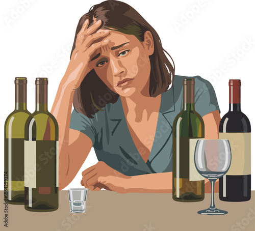 Woman with hand alcohol bottles