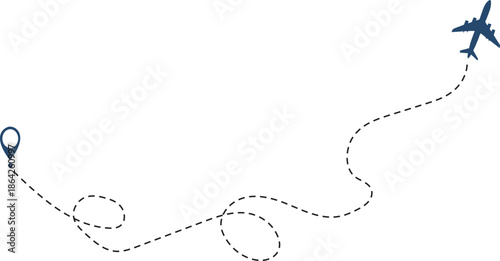 Air Travel Route Symbol with Airplane and Dotted Path Isolated