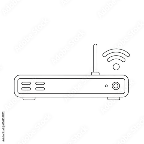 Minimalist wireless router line icon with wifi signal, modern networking technology device on white background