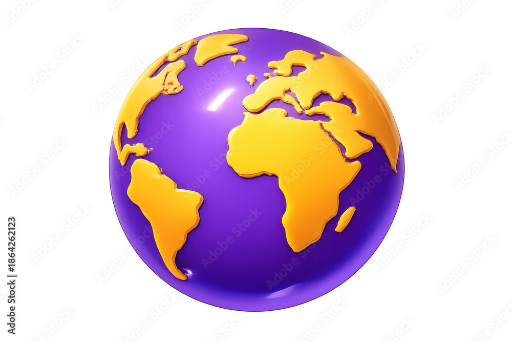 Fototapeta premium Purple and yellow global communication icon representing world connectivity and digital network