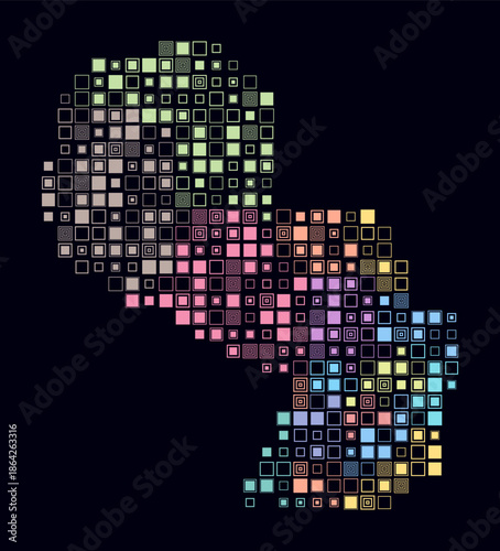 Paraguay, shape of the country build of colored cells. Digital style map of the Paraguay on dark background. Large size square blocks. Amazing vector illustration.