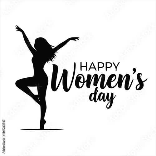 Black silhouette of a woman celebrating happy womens day on