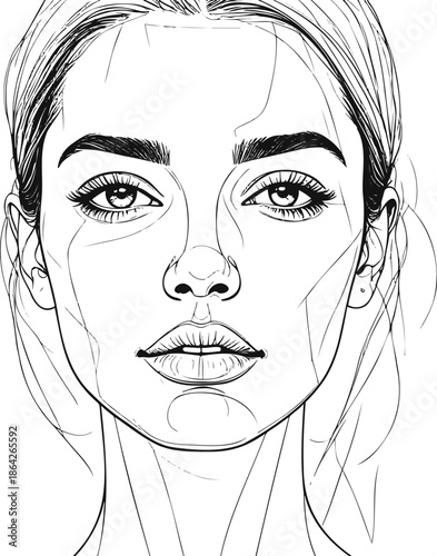 Detailed facial features of a young woman in a sketch