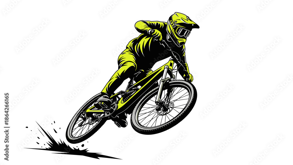 Obraz premium Professional cyclist in action riding mountain bike downhill