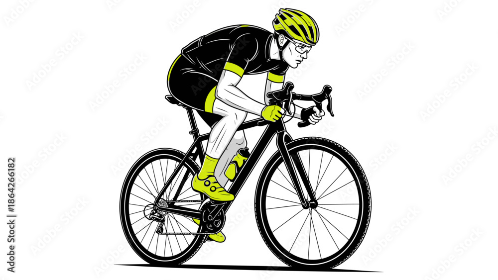 Obraz premium Professional cyclist riding road bike with yellow gear