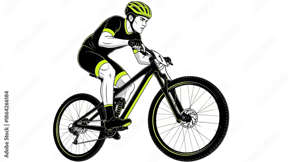 Obraz premium Professional cyclist riding mountain bike with yellow accents