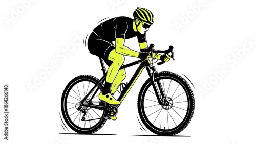 Professional cyclist riding mountain bike with motion blur