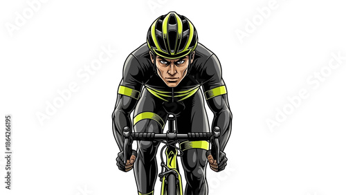 Professional cyclist riding with determination and speed
